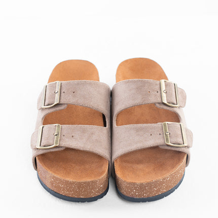 Double Buckle Platform Sandals - Coffe