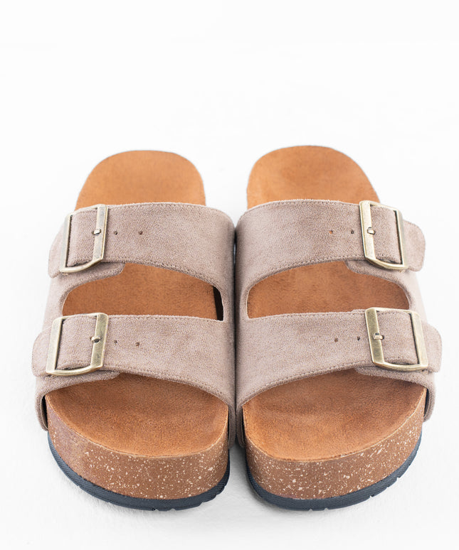 Double Buckle Platform Sandals - Coffe
