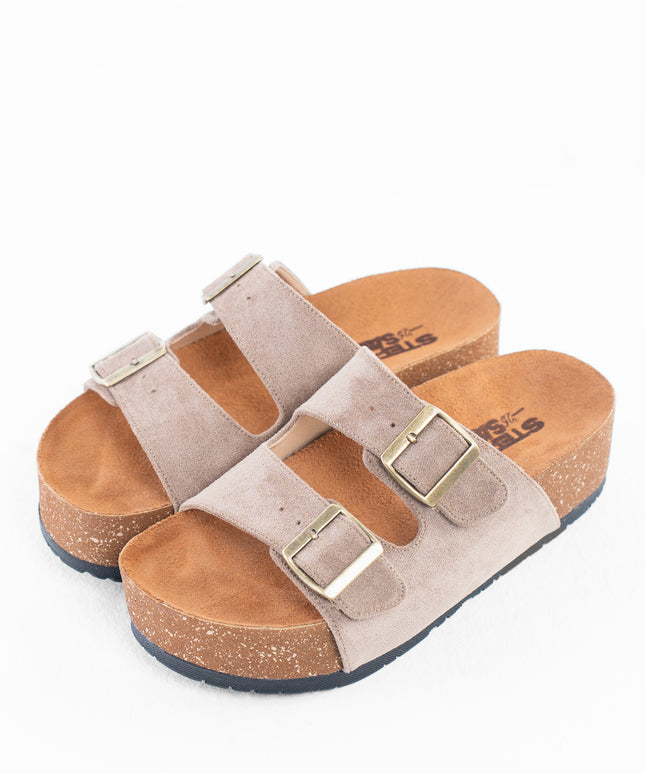 Double Buckle Platform Sandals - Coffe