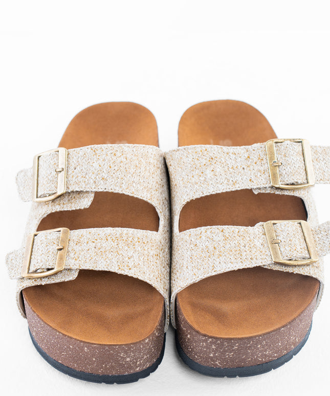 Double Buckle Platform Sandals - Burlap Beige