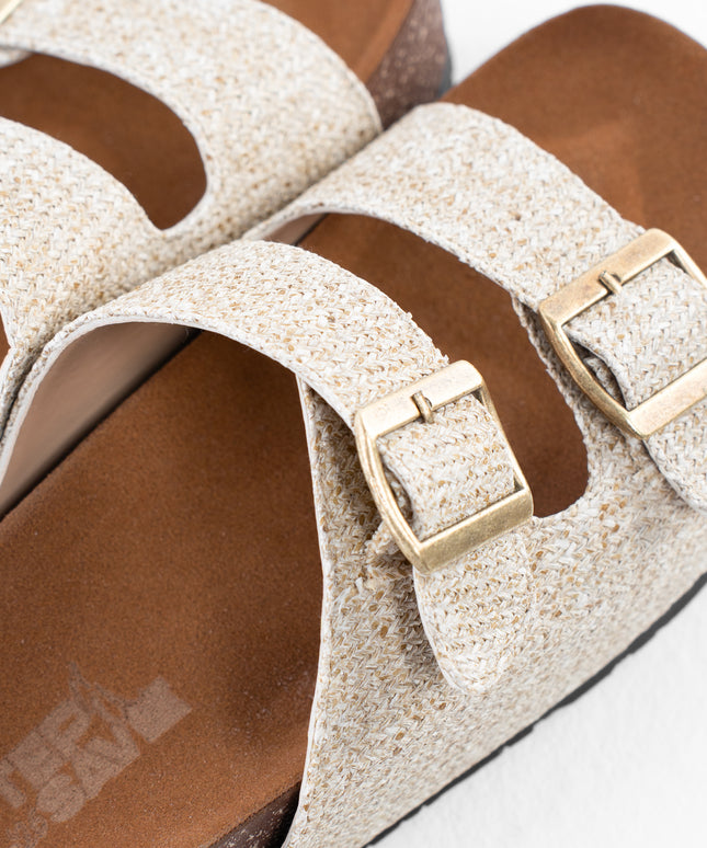 Double Buckle Platform Sandals - Burlap Beige