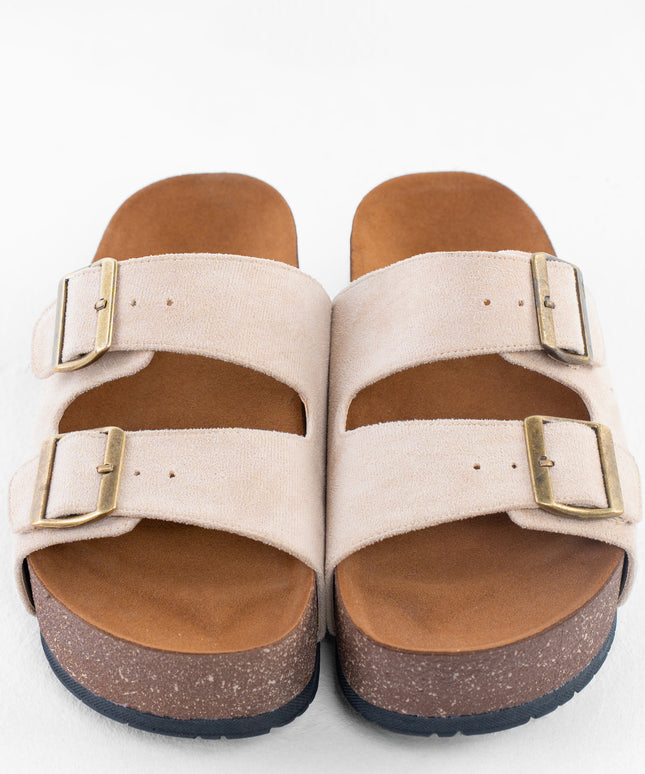 Double Buckle Platform Sandals - Beige