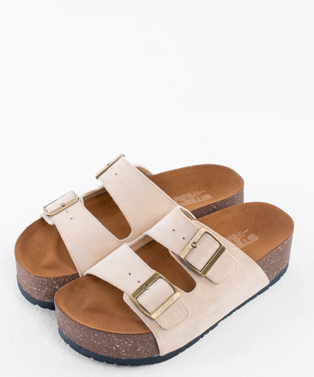 Double Buckle Platform Sandals - Beige