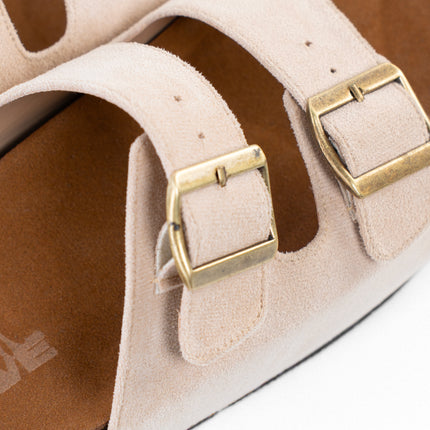 Double Buckle Platform Sandals - Beige