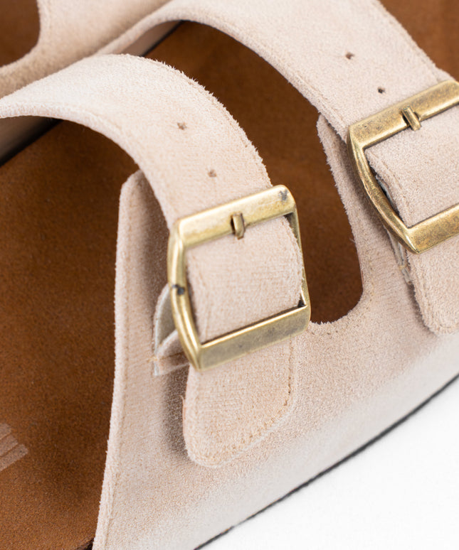Double Buckle Platform Sandals - Beige