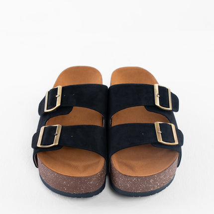 Double Buckle Platform Sandals - Black