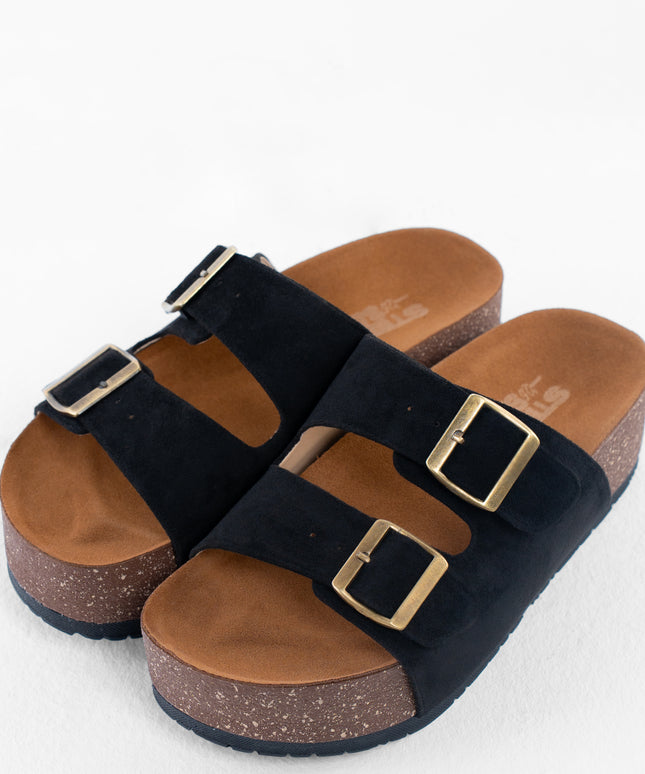 Double Buckle Platform Sandals - Black