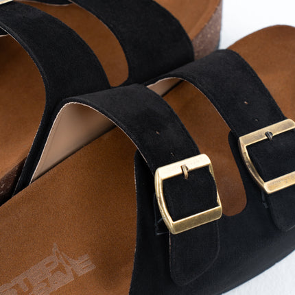 Double Buckle Platform Sandals - Black