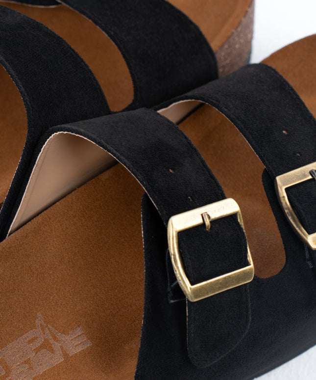 Double Buckle Platform Sandals - Black