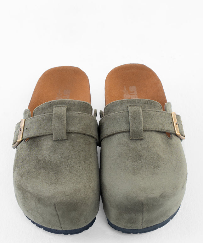 Suede Platform Clogs - Olive Green