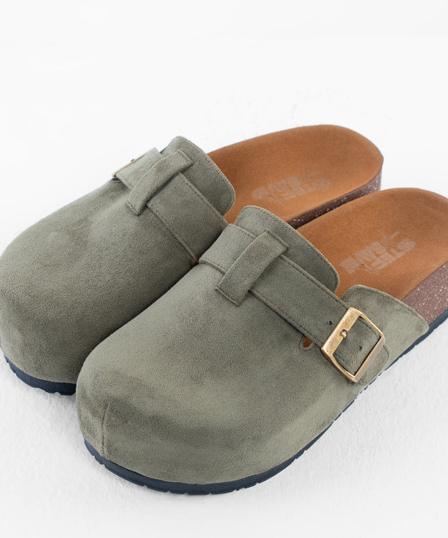 Suede Platform Clogs - Olive Green