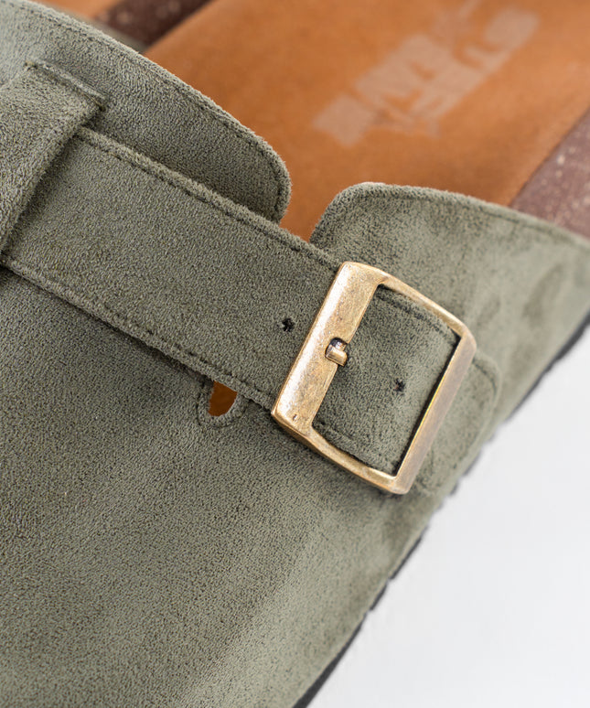 Suede Platform Clogs - Olive Green