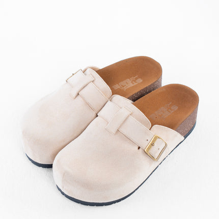 Suede Platform Clogs - Beige
