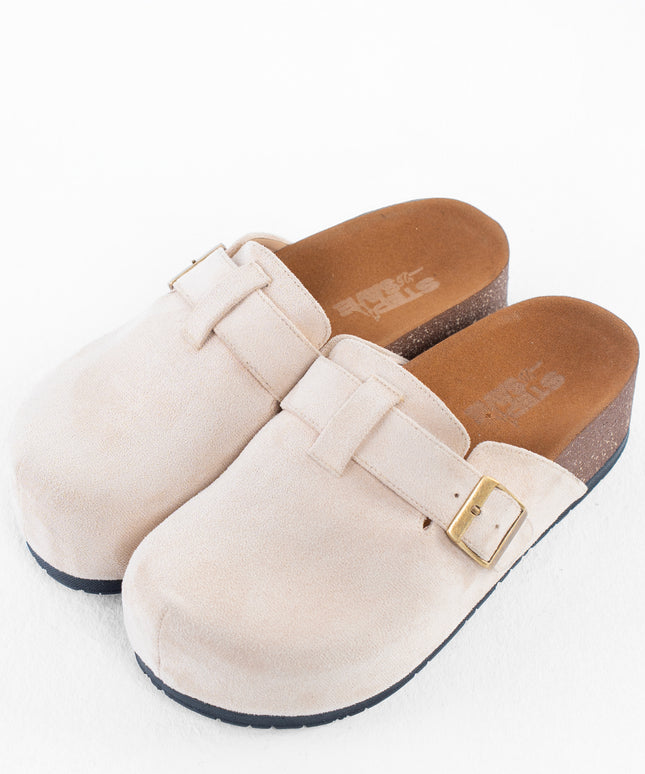Suede Platform Clogs - Beige