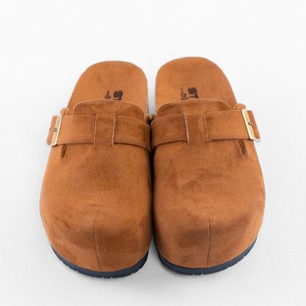 Suede Platform Clogs - Camel