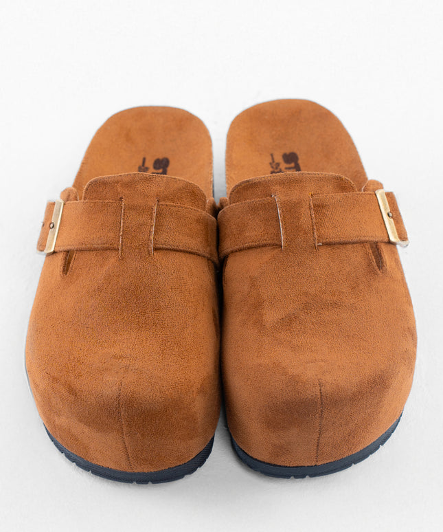 Suede Platform Clogs - Camel