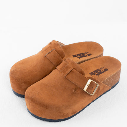 Suede Platform Clogs - Camel