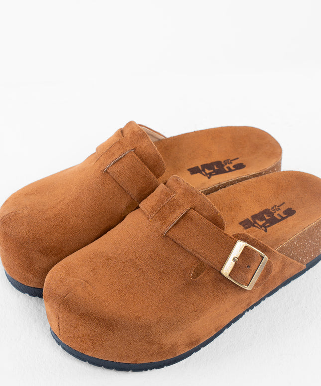 Suede Platform Clogs - Camel