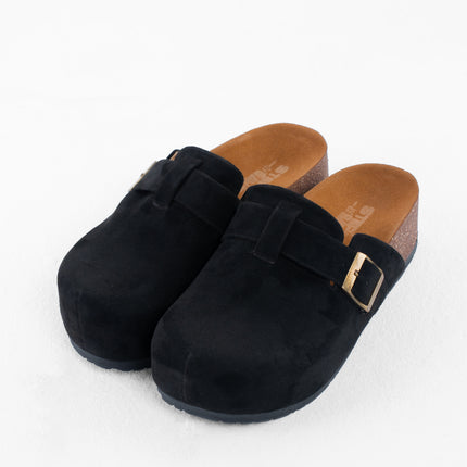 Suede Platform Clogs - Black