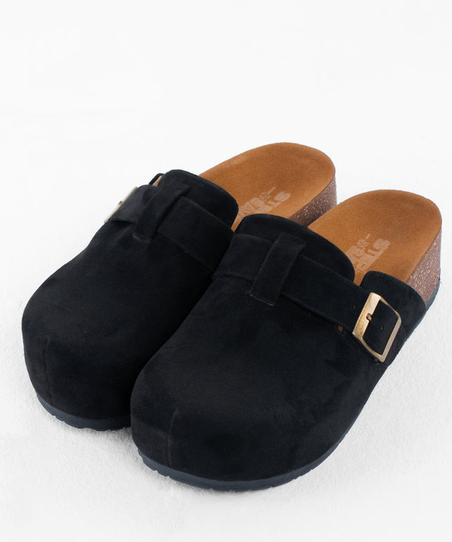 Suede Platform Clogs - Black