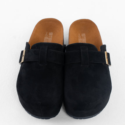 Suede Platform Clogs - Black