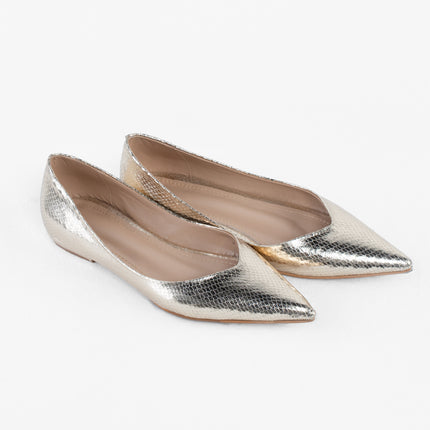 Textured Pointed Ballet Flats - Gold