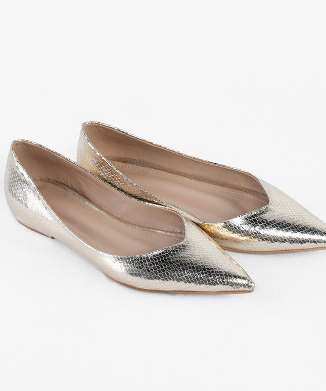Textured Pointed Ballet Flats - Gold