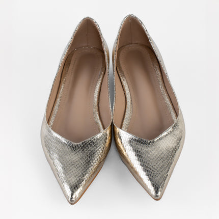 Textured Pointed Ballet Flats - Gold