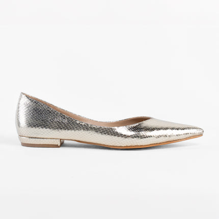 Textured Pointed Ballet Flats - Gold