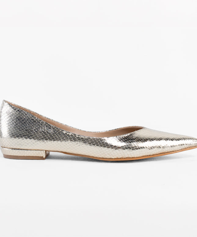 Textured Pointed Ballet Flats - Gold