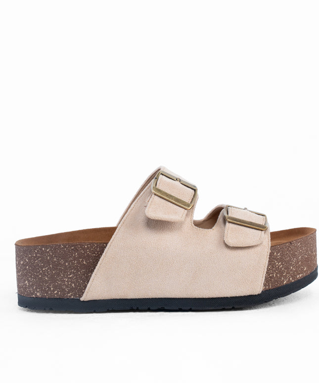 Double Buckle Platform Sandals - Beige