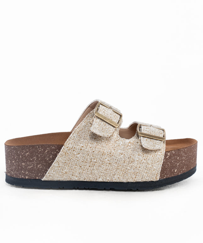 Double Buckle Platform Sandals - Burlap Beige