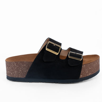 Double Buckle Platform Sandals - Black