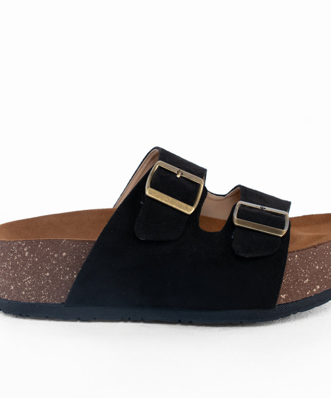 Double Buckle Platform Sandals - Black