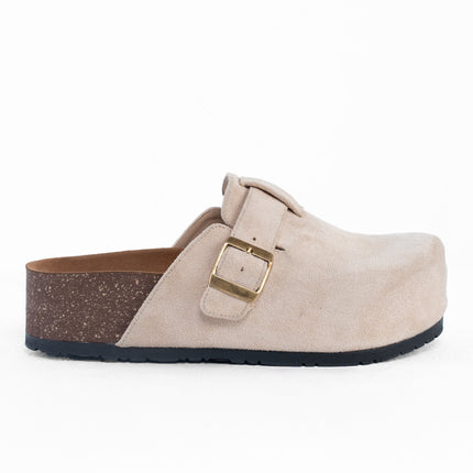 Suede Platform Clogs - Beige