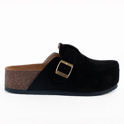 Suede Platform Clogs - Black