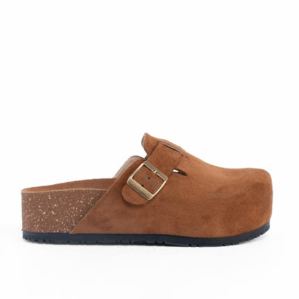Suede Platform Clogs - Camel