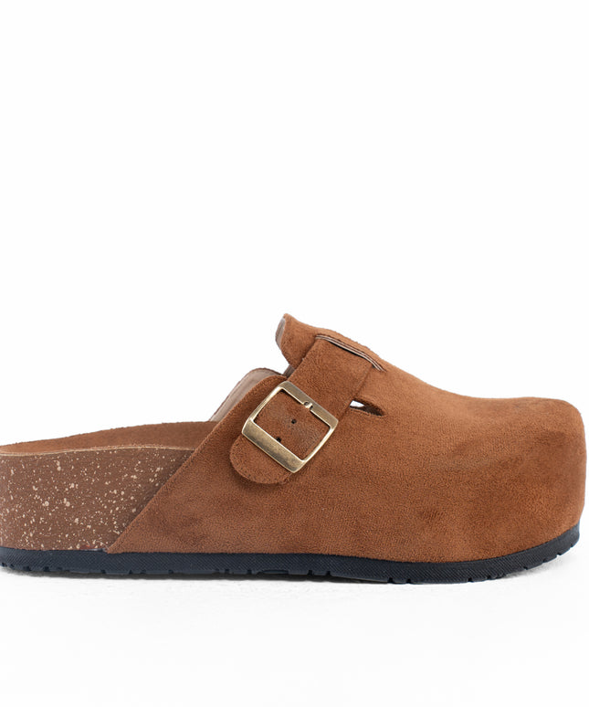 Suede Platform Clogs - Camel
