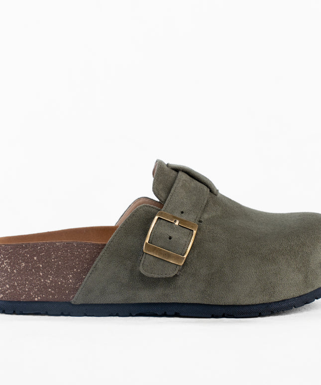 Suede Platform Clogs - Olive Green