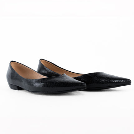 Textured Pointed Ballet Flats - Black