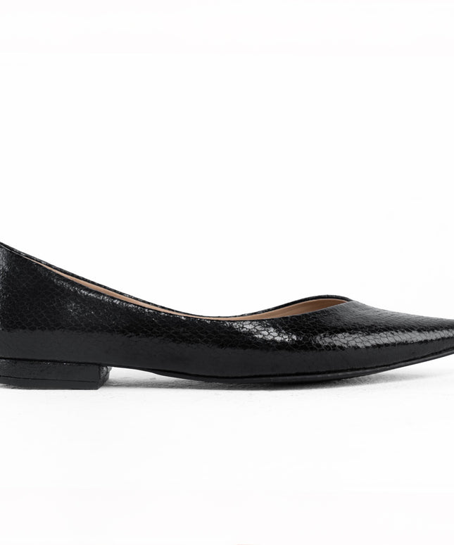 Textured Pointed Ballet Flats - Black